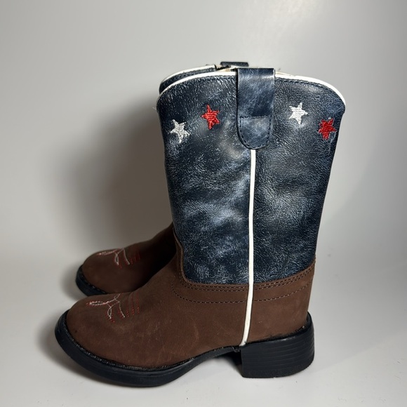 Old West Kids Boots in Brown and Blue - Picture 3 of 8